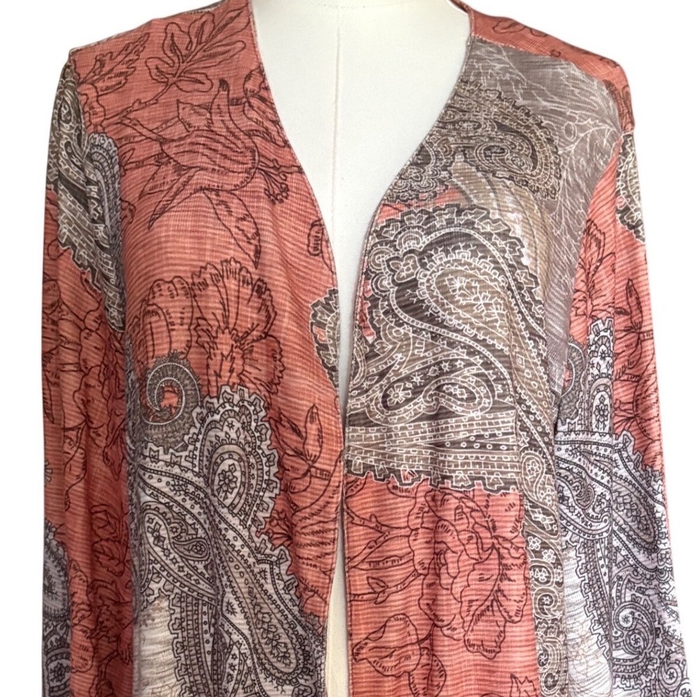 Christopher & Banks Womens XL Paisley Floral Open Front Cardigan Terracotta Tan
